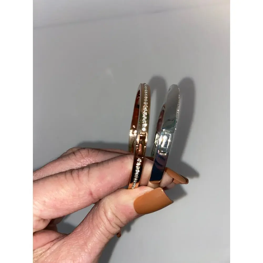 Kate Spade New York Set of 2 Hinged Crystal Bangles – Rose Gold & Silver Tone